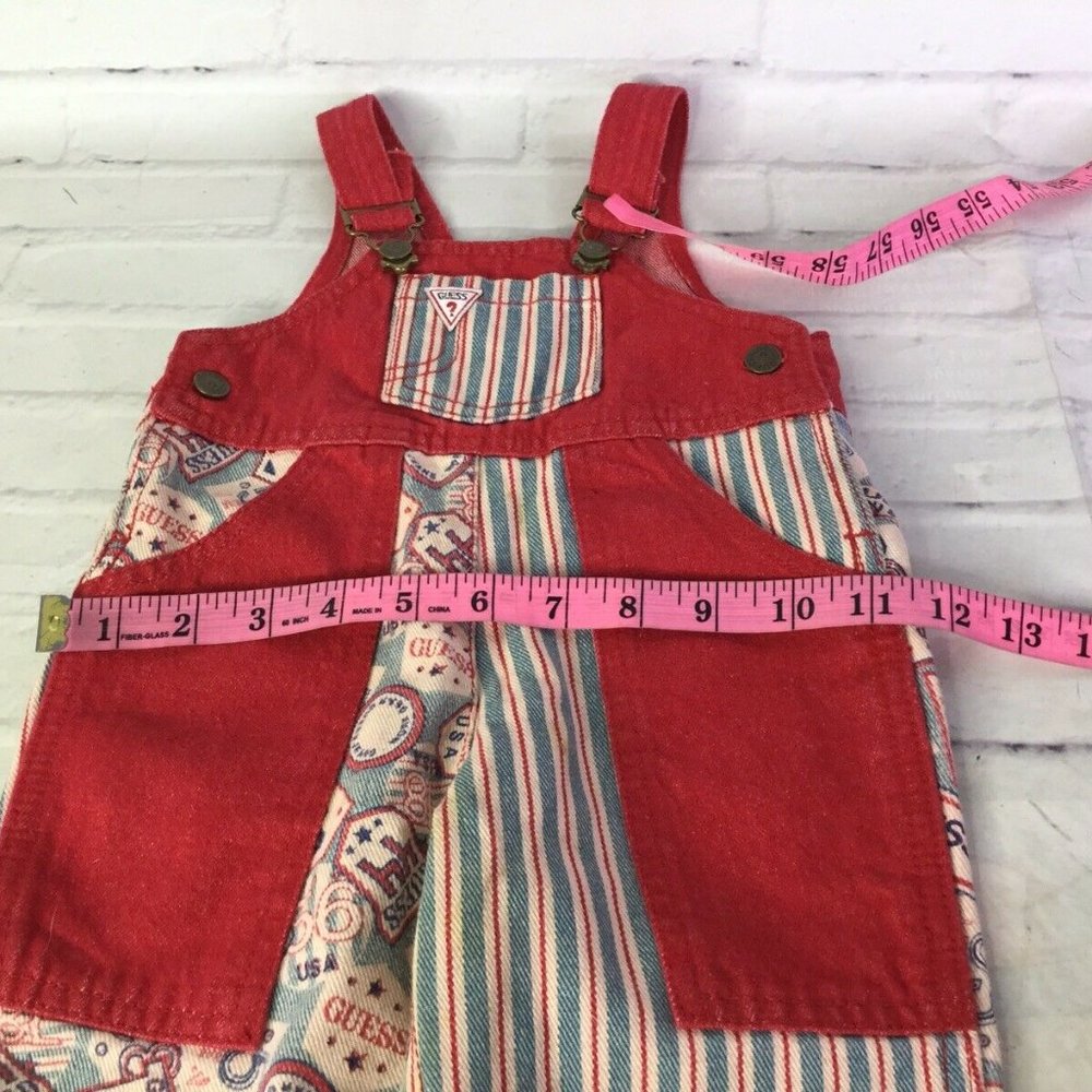 Vintage Baby Guess Denim Overalls Red 6 Months - Picture 10 of 12